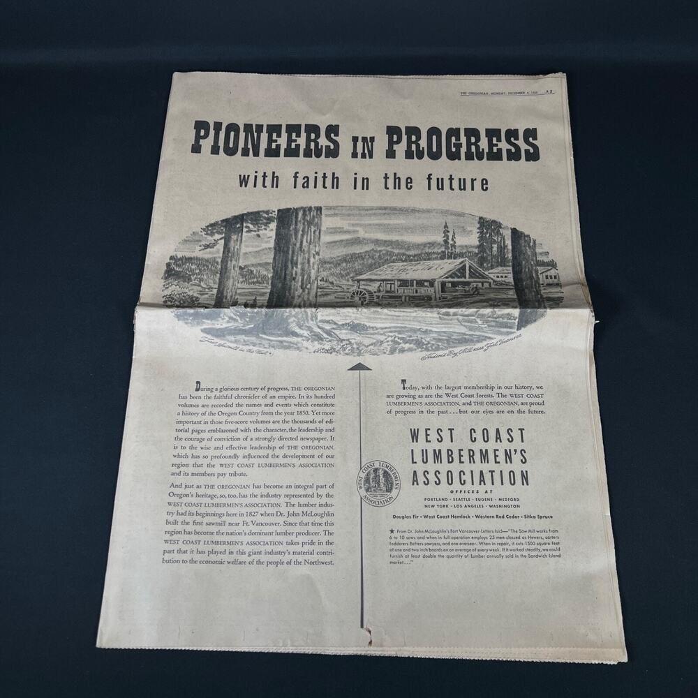 1950 dec 4 “PIONEERS IN PROGRESS with faith in the future” Oregonian newspaper